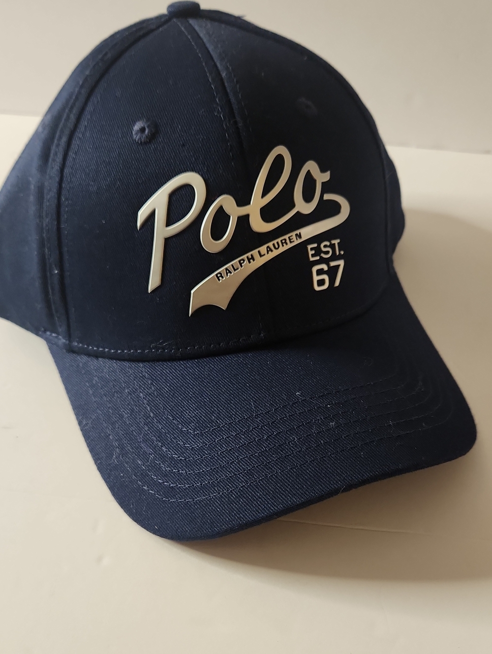 Polo by Ralph Lauren Navy Cap with Raised Silver Script Logo Nwt